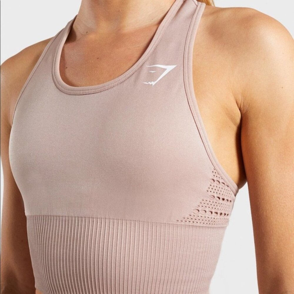 NEW Gymshark Energy Seamless Crop Top Sports Bra - Taupe